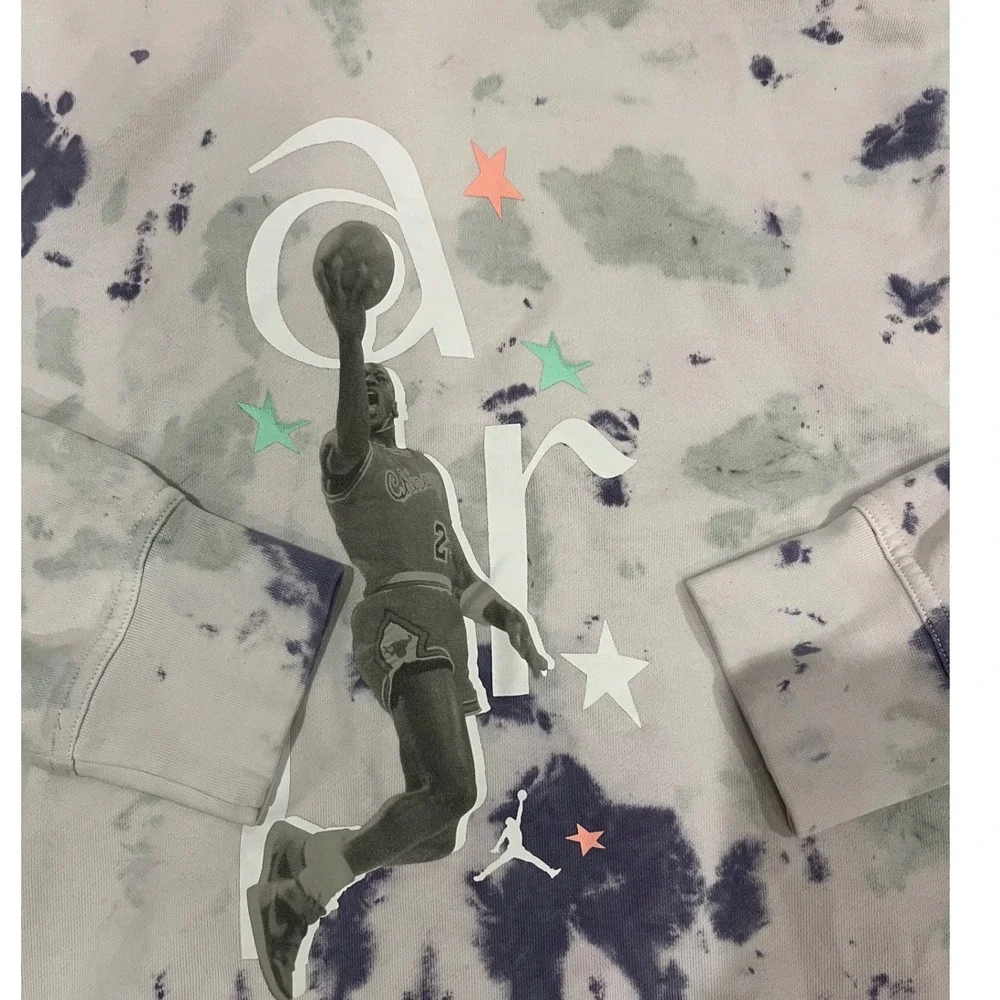 Jordan AJ Tie Dye Hoodie Mens Large Grey Navy White Fleece Pullover Jumpman Logo